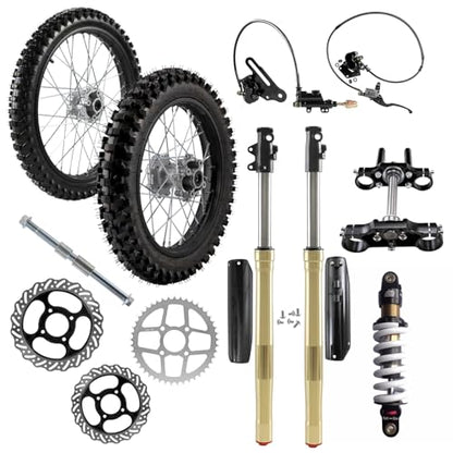 Front Motorcycle Tire 70/100-19 & Rear Tire 90/100-16 Wheel Tires Rim Inner Tube with 15mm Bearing & Front Suspension Fork 45mm/48mm & 280mm Rear Shocks Absorber for Pit Pro Trail Dirt Bike - size: Front 19 + Rear 16