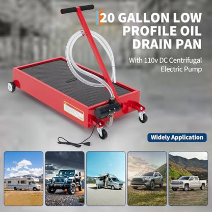 20 Gallon Low Profile Oil Drain Cart, 110V Pump, 8.2ft Hose & Free Gloves - color: Red, size: 20 Gallon(110V Electric Pump&Gloves)