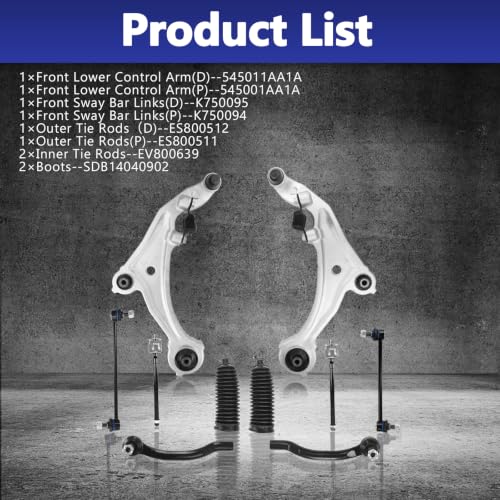 10pcs Front Control Arm Suspension Fit for 09-14 Nissan Murano