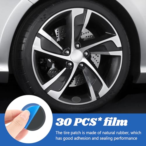 33Pcs Tire Repair Patch Tools Tire Patch Kit, Tires Patchs Roller Kit, Tires Repair Tool for Car Grinding, Repairs Buffing Wheel/Inner Liner Scraper/30PCS Tire Patches(32/45/ 55mm)