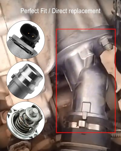 Engine Coolant Thermostat Housing Assembly Fit for Hyundai Elantra 2017-2020 Kona 2018-2021 Veloster 2019-2021 Replace 255002E085, Aluminum Alloy