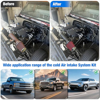 4'' LS Swap Cold Air Intake Kit Compatible with LS1 LS2 LSX LQ4 LQ9 Restomod Camaro Chevelle GTO Monte Carlo Caprice