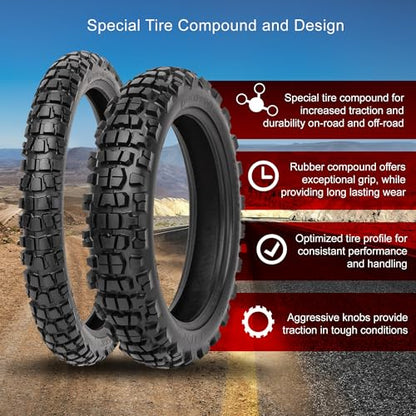 Tusk Waypoint Adventure Motorcycle Front Tire – 90/90-21 (54R) – Dual Sport On/Off-Road Tread – DOT Compliant - size: 90/90-21