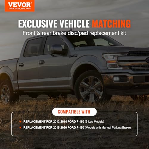 VEVOR Brake Kit Front and Rear, Compatible with 2012-2020 Ford F-150 (MPB only), Drilled and Slotted Brake Rotors Ceramic Brake Pads Replacement, 13.8" Front Rotors 13.7" Rear Rotors - size: S-54153 + S-54186