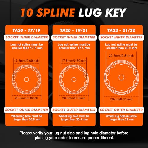 CASOMAN 3-Piece 10 Spline Lug Nut Key Set, Wheel Lock Removal Tool Kit for Easy Removing and Installing Aftermarket & Factory Wheel Tire Lug Nuts, CR-V Steel - size: 3-Piece Set
