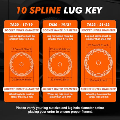 CASOMAN 3-Piece 10 Spline Lug Nut Key Set, Wheel Lock Removal Tool Kit for Easy Removing and Installing Aftermarket & Factory Wheel Tire Lug Nuts, CR-V Steel - size: 3-Piece Set