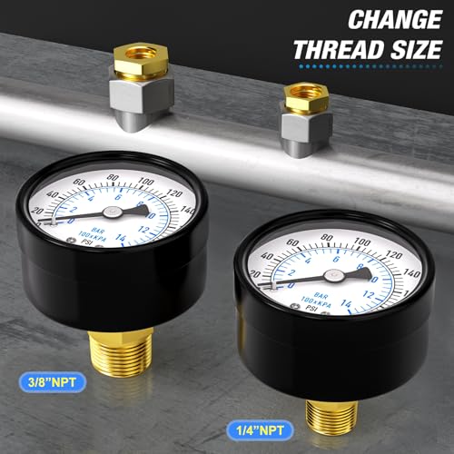MEANLIN MEASURE 0-200Psi 2" DIAL FACE 1/8" NPT Well Pump Pressure Gauge, with 1/4" NPT and 3/8" NPT Hex Bushing, 3-2-3% Accuracy, Center Back Mount - color: 1/8"NPT Back Mount, size: 0-200Psi