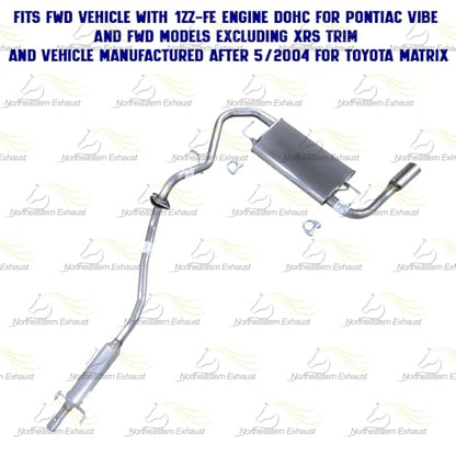 Exhaust Resonator Pipe & Muffler Kit Compatible with Toyota Matrix 2005-2008 1.8L | Pontiac Vibe 2005-2008 1.8L | Stainless Steel | Northeastern Exhaust | Includes Gasket, Clamps, Hangers and Bolt Kit