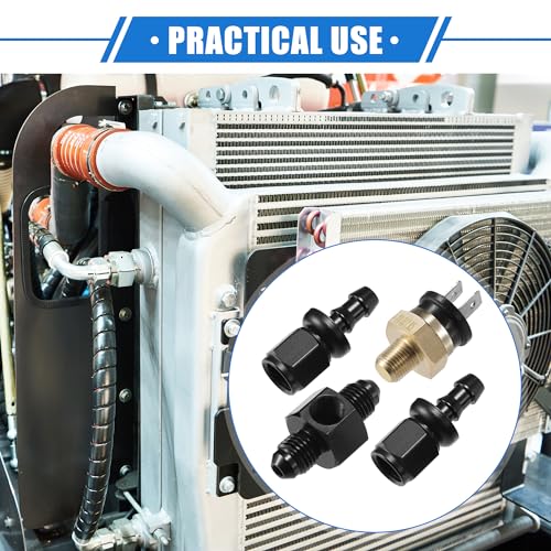 Coolant Hose Thermostat Switch Kit, 4AN 210'F on - 195'F Off Transmission Cooler Sensor Fan Oil Cooler Radiator Electric Switch Fitting Universal for Car Truck Metal Black - size: 210'F on - 195'F