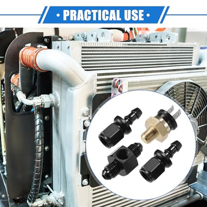 Coolant Hose Thermostat Switch Kit, 4AN 210'F on - 195'F Off Transmission Cooler Sensor Fan Oil Cooler Radiator Electric Switch Fitting Universal for Car Truck Metal Black - size: 210'F on - 195'F