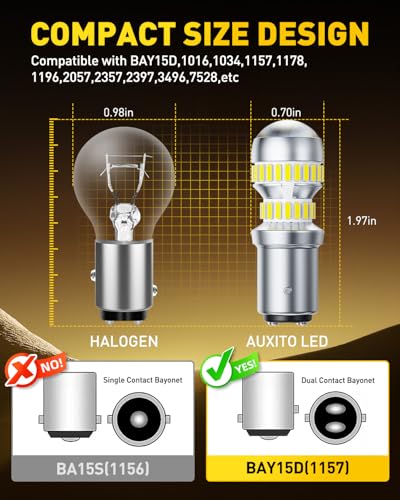 AUXITO 1157 LED Bulb White, Super Bright 2057 2357 7528 BAY15D LED Light Bulbs for Backup Reverse Signal Blinker Tail Parking DRL Brake Lights, 6000K White - color: White, size: 1157/2357