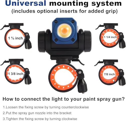 NextLED NT-R3202 Rechargeable Paint Spray Gun Light, CRI 95+ Color Match with 3 Lighting Modes (3000K/4400K/6300K), 450 LM, Mountable & Detachable, Wide Beam, Universal Auto Paint Gun Light Bracket