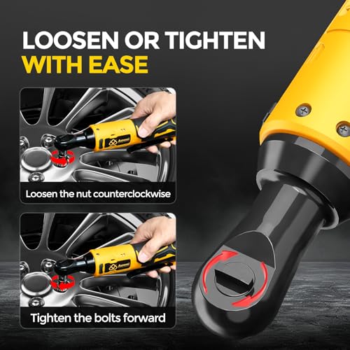 3/8" Cordless Ratchet Wrench Set, 12V Electric Power Ratchet, Yellow - color: Yellow