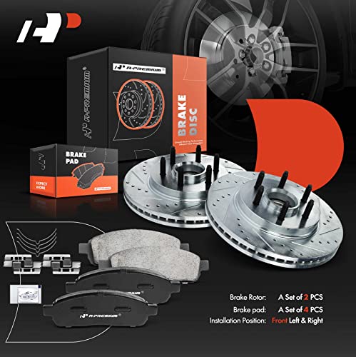 A-Premium 12.99 In(330 mm) Front Brake Rotors & Ceramic Pads Kit, 6-Pack - style: 2004-2008(Drilled & Slotted)