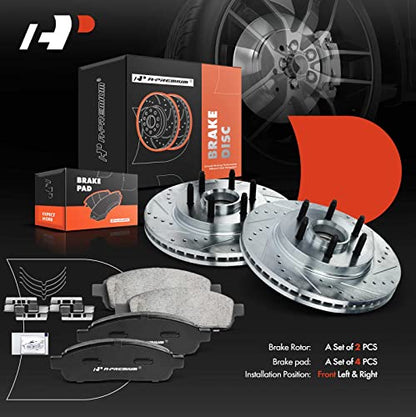 A-Premium 12.99 In(330 mm) Front Brake Rotors & Ceramic Pads Kit, 6-Pack - style: 2004-2008(Drilled & Slotted)