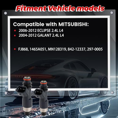 4-Pack Fuel Injectors Set | Compatible with Mitsubishi Eclipse 2006-2012 Galant 2004-2012 2.4L L4 VIN:F| Replaces FJ868 1465A051 842-12337 - size: 4 X FJ868