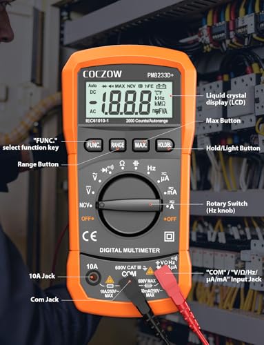 Digital Multimeter,Multimeter Tester, High Sensitivity Voltmeter Ammeter Ohmmeter NCV Circuit Checker Measures AC/DC Voltage,AC/DC Current, Resistance, Diodes, Continuity, Transistor