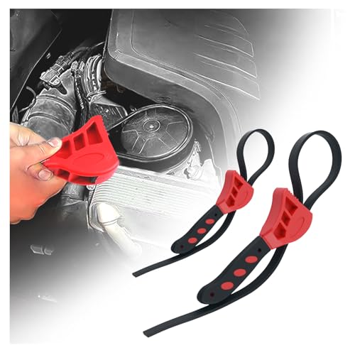 2PCS Rubber Strap Wrench Set,Adjustable Strap Wrench Plumbing with Large 24 in and Small 19.7 in,Non-Slip Oil Filter Straps Wrenches for Oil Filters,Faucet,Pipes,Sink - color: Red