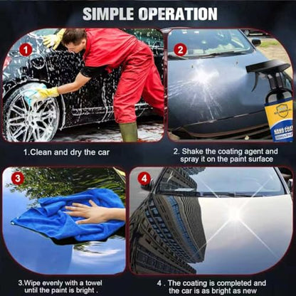 Nano Ceramic Coating Spray Kit, Quick Hydrophobic Car Wax Polish, High Gloss Paint Sealant, Scratch Repair UV Defense, Sponge, Microfiber Towel & Gloves for Cars SUV Motorcycles