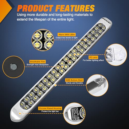 Nilight LED Tail Light 17" White Reverse Back Up Lights W/Chrome Bezel - color: 2Pcs 17" White 40LED w/chrome bezel