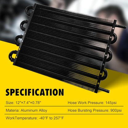 Transmission Oil Cooler 8 Rows 5/16" Aluminium 8 Pass Tube and Fin Cooler Kit with Radiator Hose Mounting Universal Cooler Kit for Ford, Chevrolet, Dodge Ram