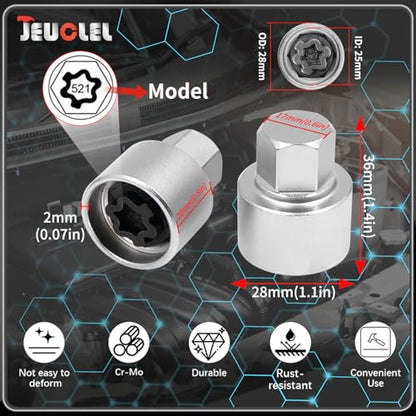521 Wheel Locking Nut Key for VW, Socket (OD 28mm-ID 25mm) - size: Socket 521
