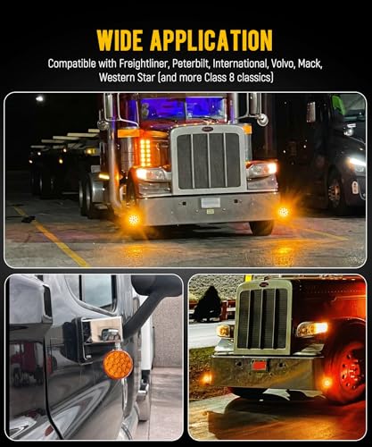 Partsam 2pc 3" Round Double Face Red/Amber 30 LED Pedestal Fender Lights Turn Signal Chrome Miro-reflex Sealed Replacement for Peterbilt/Freightliner/Western Star Trucks Semi Trailers, 10-30V