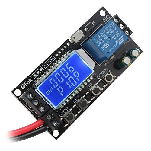 DROK Time Delay Relay, DC 5V/12V/24V Timer Relay Delay-Off Cycle 0.01s-9999mins Adjustable Trigger with LCD Display Support Micro USB 5V Input - color: Black, size: 1pcs