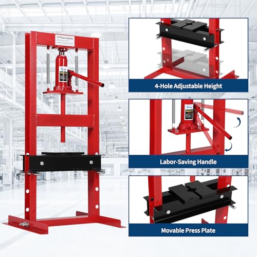 GAOMON Superior 6 Ton H-Frame Hydraulic Shop Press – Adjustable Height Benchtop Press with Movable Plates, Particulate Cover – Professional Steel Hydraulic Power Equipment for Garage, Auto Repair