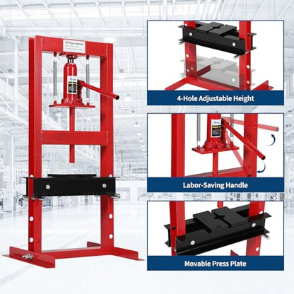 Hydraulic Shop Press, 6 Ton H-Frame Bearing Press with Adjustable Height - size: 6T