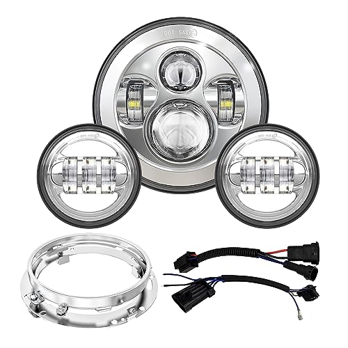 7 inch LED Motorcycle Headlights 4.5" Fog Passing Lights DOT Kit For Harley Davidson Road King Touring FatBoy Street Glide CVO Tri Glide Electra Glide Ultra Limited Classic Switchback harley headlight - size: 7 inch (Chrome)