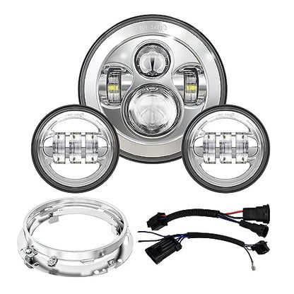 7 inch LED Motorcycle Headlights 4.5" Fog Passing Lights DOT Kit For Harley Davidson Road King Touring FatBoy Street Glide CVO Tri Glide Electra Glide Ultra Limited Classic Switchback harley headlight - size: 7 inch (Chrome)