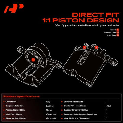 A-Premium Front Right Passenger Disc Brake Caliper without Bracket - style: Front Passenger