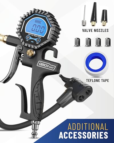 Presta Valve Adaptor with Pressure Gauge and Inflator for Air Compressor