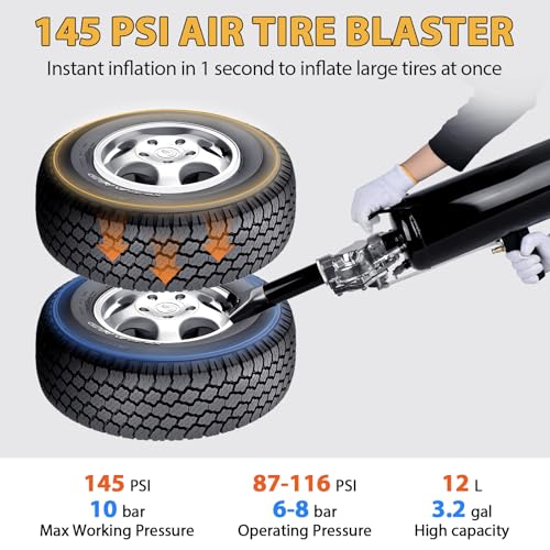 3.2Gal/12L Tire Bead Seater, 145 PSI Portable Tire Inflator, Handheld Trigger Seating Inflator for Tractor, Truck, ATV, Car & Auto Repair, Black