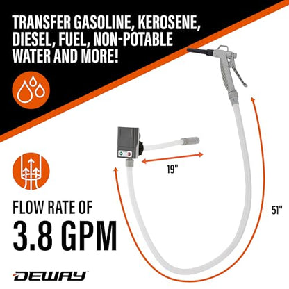 DeWay Fuel Transfer Pump, Hand Trigger Nozzle, 3.8 GPM, 51in Hose - style: Hand-Trigger Nozzle
