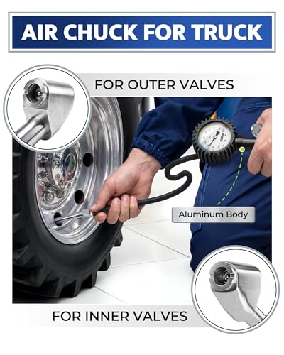 Air Chuck with Tire Pressure Gauge and Inflator for Air Compressor 100 PSI - size: Standard