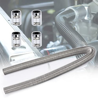 Universal 48inch Flexible Radiator Coolant Hose Stainless Steel Kit with 4Pcs Cap Clamp Silver - size: Silver-48inch