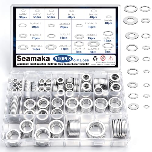 510PCS Oil Crush Washer,18 Sizes Oil Drain Plug Gaskets Assortment Kit,Automotive Aluminum Drain Plug Washer M6 M8 M10 M12 M14 M16 M18 M20 M22 M24 - size: 510PCS