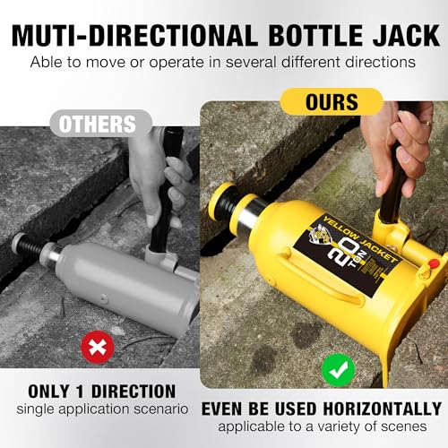 YELLOW JACKET 20 Ton Muti-Directional Welded Bottle Jack (40,000lb), Horizontal Bottle Jacks Use for Car, Pickup, Truck, RV, Auto Repair, Hydraulic Bottle Jack, Yellow - size: 20 ton muti-directional