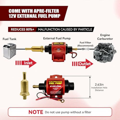 Universal 12 Volt Electric Fuel Pump 5-9 PSI, 35GPH, Super 12S Plus for Gasoline Diesel Engines - color: 5-9PSI 35 GPH for Gasoline