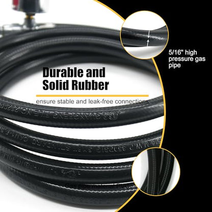 MAJARO 12 Feet 5/16" High-Pressure PVC Propane Regulator Hose with Gauge - Adjustable 20 PSI, QCC1 Inlet & 5/8”-18UNF Outlet Nut for LP Gas Grills, BBQs, Turkey Fryers, Smokers - color: Adjustable valve & Gauge
