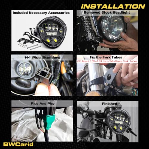 7 Inch LED Motorcycle Headlight With DRL Demon Eye Hi/Low LED Headlamp Triangle with Clamp Mount Bracket Fit 1.37-1.69 Inch Fork for Cafe Racer Chopper Bobber Scrambler Motorcycle, Black - size: 7in C3 Motorcycle Headlight with DRL Triangle