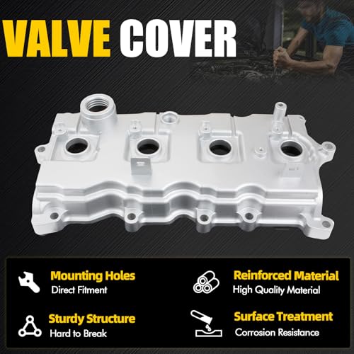 Aluminum Valve Cover Compatible with Nissan Altima 2007-2012, Rogue 2008-2013, Sentra 2007-2012, L4 2.5L Gas Replace 13264-JA00A 13270-JA00A with Gasket Oil Cap Bolts & Tube - color: Silver (Aluminum)