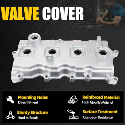 Aluminum Valve Cover Compatible with Nissan Altima 2007-2012, Rogue 2008-2013, Sentra 2007-2012, L4 2.5L Gas Replace 13264-JA00A 13270-JA00A with Gasket Oil Cap Bolts & Tube - color: Silver (Aluminum)