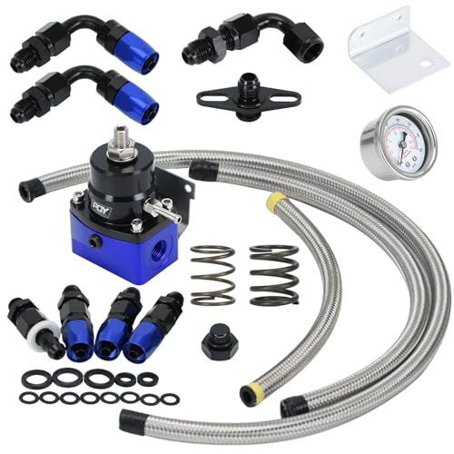 Adjustable EFI Fuel Pressure Regulator Hose Kit 3-70PSI 6AN Return feed - color: black+blue