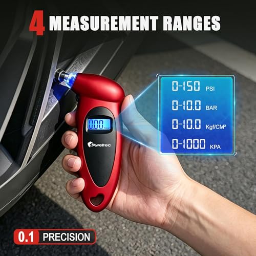 Digital Tire Pressure Gauge,Accurate Cars Air Gauge 150 PSI,2 Pack - color: Red(2PK), size: 2 Pack