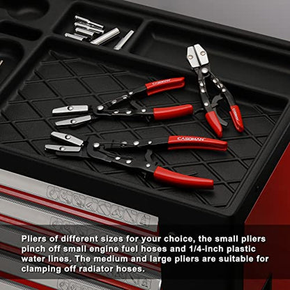CASOMAN 3-Piece Ratcheting Hose Pinch Off Pliers Set, 8", 10", 12" Locking Hose Pinch Pliers Set, for Radiator, Coolant, Automotive, Fuel Lines