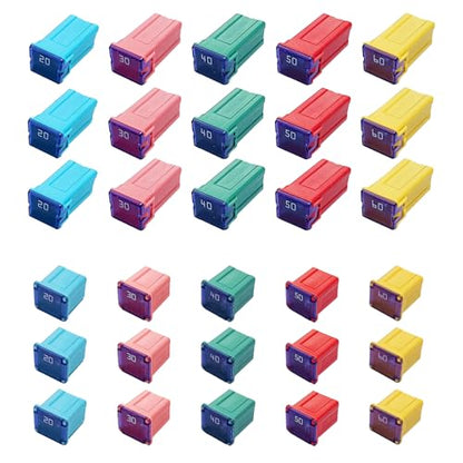 30 Pieces Automotive Tall/Standard Profile Box Shaped Fuse Kit, Car Fuses Assortment Kit Compatible with Ford, Chevy, GM, Chrysler, Dodge, Toyota Pickup Trucks, Cars and SUVs