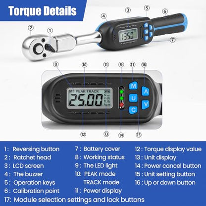 Wisscool Digital Torque Wrench, 5-99.6 ft.lb/6.8-135 N.m - size: Open-End Head/5-99.6 ft.lb